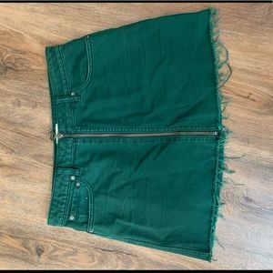 green denim skirt